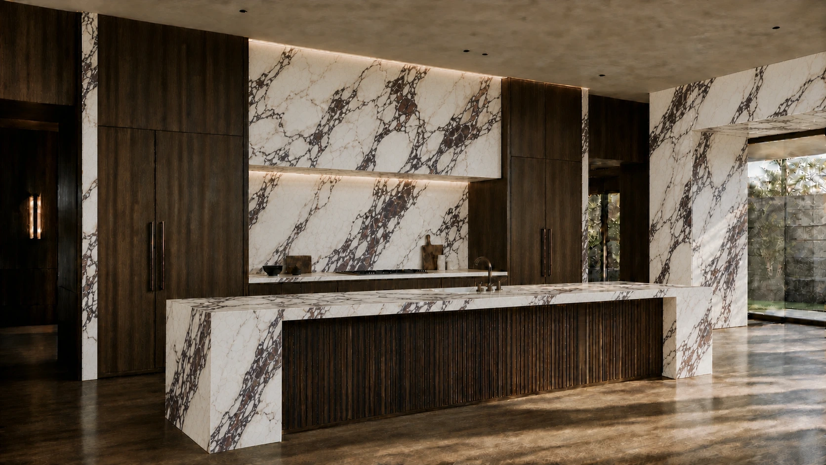 Calacatta Viola stone shown in a contemporary kitchen
